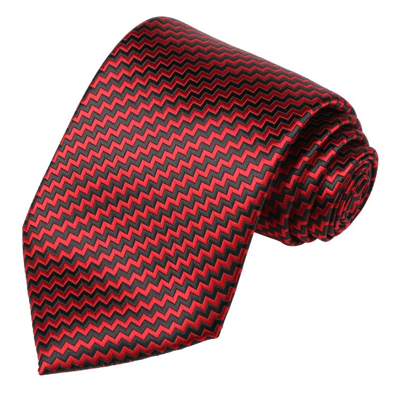 KissTies Plaid Necktie Striped Extra Long Tie in Gift Box, Red Black (63'' XL) - Image 1